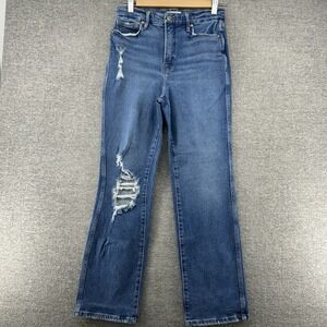 Good American Jeans Women Size 4/27 Distressed Blue Denim Casual Straight Leg